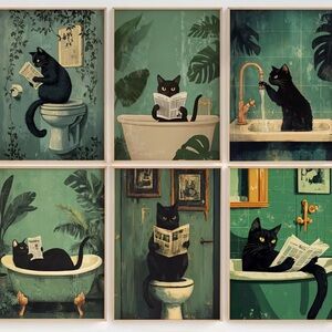 Set of 6 Cat canvas art prints
